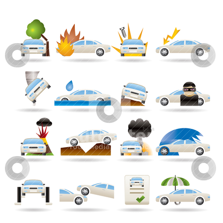 To use this stock image in your creative project, please select the size you need over to the right and click the "Add to Cart" button.
Your downloaded image will come with the Cutcaster watermark removed so don’t worry about the watermark you see on this page. Car and transportation insurance and risk icons stock vector clipart, car and transportation insurance and risk icons - vector icon set by Stoyan Haytov