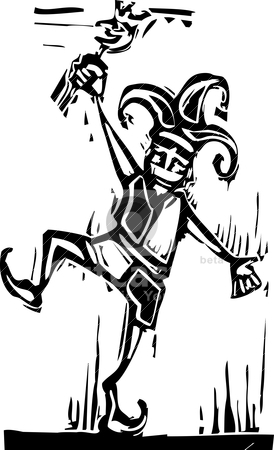 Jester Jester stock vector clipart, Woodcut style jester jumping about and laughing by Jeffrey Thompson