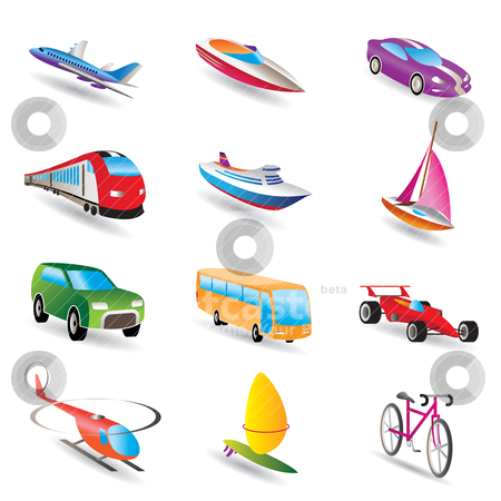 Different kind of transportation and travel icons Different kind of transportation and travel icons stock vector clipart, different kind of transportation and travel icons - vector icon set by Stoyan Haytov