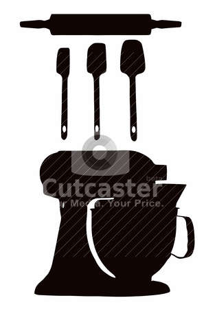 Cookware Silhouette Cookware Silhouette stock vector clipart, Cookware silhouette with spatula, rolling pin and cake-mixer by Snap2Art