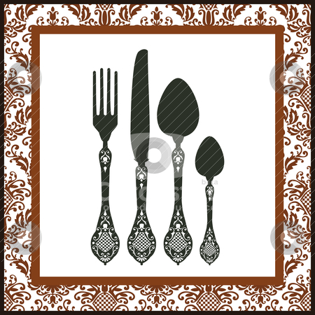 To use this stock image in your creative project, please select the size you need over to the right and click the "Add to Cart" button.
Your downloaded image will come with the Cutcaster watermark removed so don’t worry about the watermark you see on this page. Retro cutlery background stock vector clipart, Retro silhouettes of fork, spoon and knife with ornamental frame. Food design, menu of restaurant card. by Ela Kwasniewski