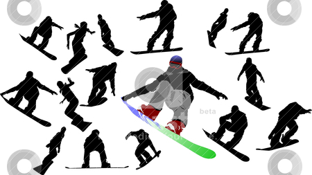 Snowboard man silhouettes. Vector illustration Snowboard man silhouettes. Vector illustration stock vector clipart, Snowboard man silhouettes. Vector illustration by Leonid Dorfman
