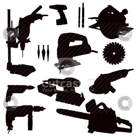 Power Tools Power Tools stock vector clipart, Various Isolated Power Tools - black on white by Snap2Art