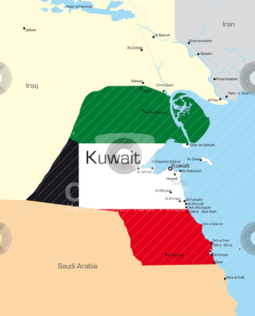 To use this stock image in your creative project, please select the size you need over to the right and click the "Add to Cart" button.
Your downloaded image will come with the Cutcaster watermark removed so don’t worry about the watermark you see on this page. Kuwait stock vector clipart, Abstract vector color map of Kuwait country colored by national flag by olinchuk