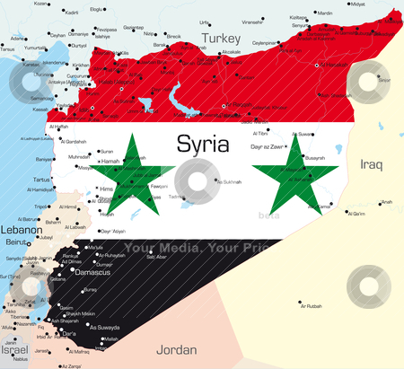 To use this stock image in your creative project, please select the size you need over to the right and click the "Add to Cart" button.
Your downloaded image will come with the Cutcaster watermark removed so don’t worry about the watermark you see on this page. Syria stock vector clipart, Abstract vector color map of Syria country colored by national flag
by olinchuk
