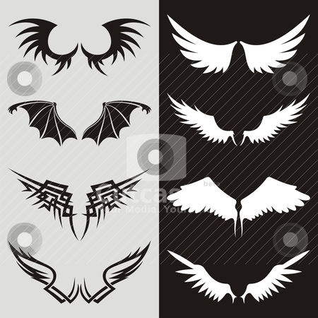 Wings 02 Wings 02 stock vector clipart, Wing shaped design elements to give your design a flying flavor. by fractal.gr