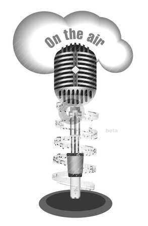 Antique microphone with music note Antique microphone with music note stock vector clipart, Antique microphone with music note on white by sermax55