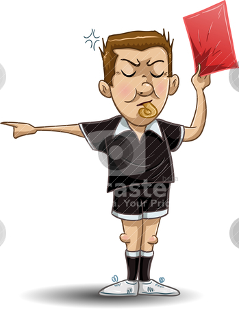 To use this stock image in your creative project, please select the size you need over to the right and click the "Add to Cart" button.
Your downloaded image will come with the Cutcaster watermark removed so don’t worry about the watermark you see on this page. Soccer Referee Holds Red Card stock vector clipart, A Vector illustration of a soccer referee whistles, holds out a red card and points to the side. by Liron Peer