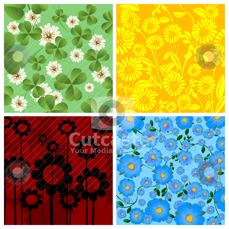 To use this stock image in your creative project, please select the size you need over to the right and click the "Add to Cart" button.
Your downloaded image will come with the Cutcaster watermark removed so don’t worry about the watermark you see on this page. Four floral background stock vector clipart, Set of four floral background, isolated and grouped objects over white by Richard Laschon
