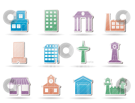 To use this stock image in your creative project, please select the size you need over to the right and click the "Add to Cart" button.
Your downloaded image will come with the Cutcaster watermark removed so don’t worry about the watermark you see on this page. Different kind of building and City icons stock vector clipart, different kind of building and City icons - vector icon set by Stoyan Haytov