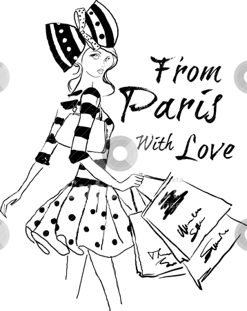 Illustration fashion girl shopping Illustration fashion girl shopping stock vector clipart, illustration sketch drawing work by studiodrawing