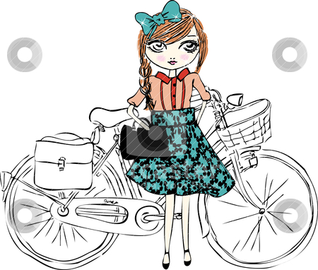 Bicycle illustration girl Bicycle illustration girl stock vector clipart, illustration sketch pencil drawing freehand by studiodrawing