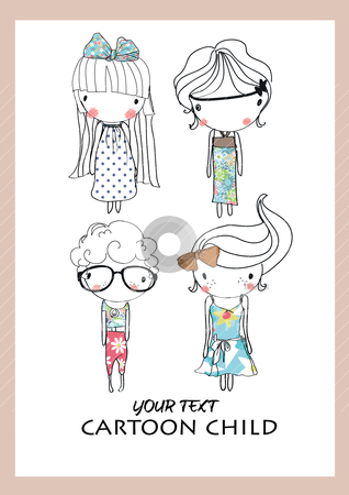 Cartoon cute child playing Cartoon cute child playing stock vector clipart, illustration sketch pencil drawing by studiodrawing