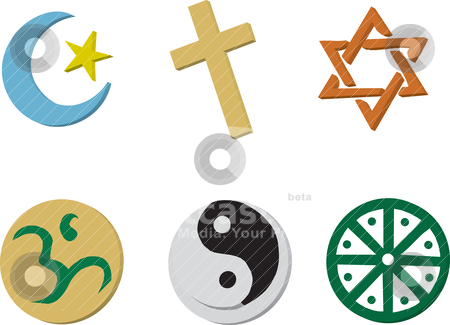 To use this stock image in your creative project, please select the size you need over to the right and click the "Add to Cart" button.
Your downloaded image will come with the Cutcaster watermark removed so don’t worry about the watermark you see on this page. Religious Icons stock vector clipart, Vector Illustration of 6 religious icons in 3D style. by Basheera Hassanali