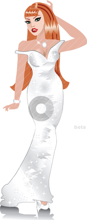 To use this stock image in your creative project, please select the size you need over to the right and click the "Add to Cart" button.
Your downloaded image will come with the Cutcaster watermark removed so don’t worry about the watermark you see on this page. White Wedding Gown 2 stock vector clipart, Formal Gown Women, can be used for Weddings, Beauty Pageants, Parties, Christmas, Valentines Day, St. Patricks Day, Prom or more. by Basheera Hassanali
