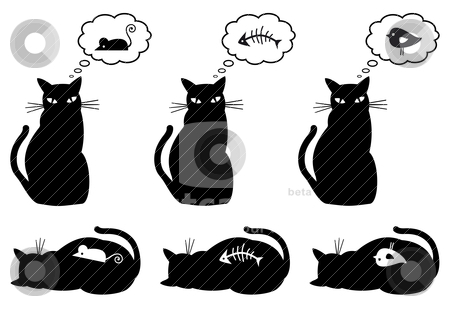Hungry and bellyful cat, vector Hungry and bellyful cat, vector stock vector clipart, cat dreaming about eating, vector illustration by Beata Kraus
