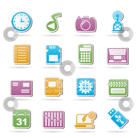To use this stock image in your creative project, please select the size you need over to the right and click the "Add to Cart" button.
Your downloaded image will come with the Cutcaster watermark removed so don’t worry about the watermark you see on this page. Phone Performance, Internet and Office Icons stock vector clipart, Phone Performance, Internet and Office Icons - Vector Icon Set by Stoyan Haytov