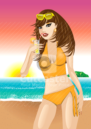 Orange Beach Girl Orange Beach Girl stock vector clipart, Vector Illustration of a orange bikini girl on the beach. by Basheera Hassanali