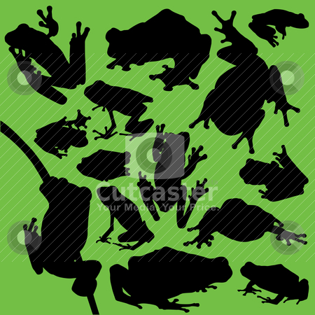 Frog silhouettes Frog silhouettes stock vector clipart, A collection of 14 different frog silhouettes. Red-eyed tree frogs, peacock frogs, poison dart frogs, and Wallace flying frogs were all used in the silhouettes. by macropixel