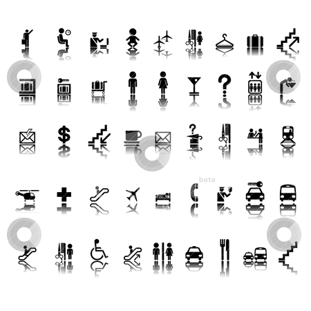 Airport pictograms set Airport pictograms set stock vector clipart, Airport pictogram set on stickers, isolated and grouped objects on white background by Richard Laschon