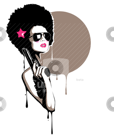 To use this stock image in your creative project, please select the size you need over to the right and click the "Add to Cart" button.
Your downloaded image will come with the Cutcaster watermark removed so don’t worry about the watermark you see on this page. Watch your step! stock vector clipart, A beautiful illustration of a pretty girl holding a gun, perfect for t-shirt, posters, event flyers etc. by HypnoCreative