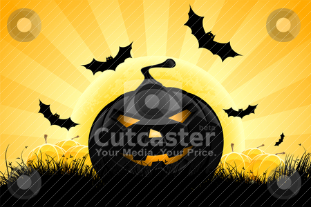 Halloween background with pumpkin Halloween background with pumpkin stock vector clipart, Halloween background with pumpkin, bats and full moon by Vadym Nechyporenko