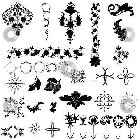 To use this stock image in your creative project, please select the size you need over to the right and click the "Add to Cart" button.
Your downloaded image will come with the Cutcaster watermark removed so don’t worry about the watermark you see on this page. Collection of design elements stock vector clipart, Collection of design elements, vintage graphic. isolated objects over white background by Richard Laschon