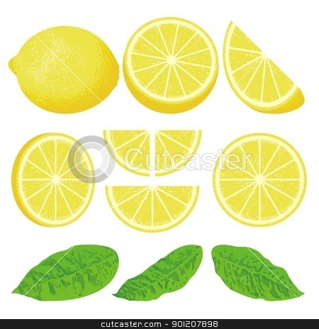 To use this stock image in your creative project, please select the size you need over to the right and click the "Add to Cart" button.
Your downloaded image will come with the Cutcaster watermark removed so don’t worry about the watermark you see on this page. Lemon stock vector clipart, A whole lemon and slices at different angles, also three versions of leaves. by fractal.gr