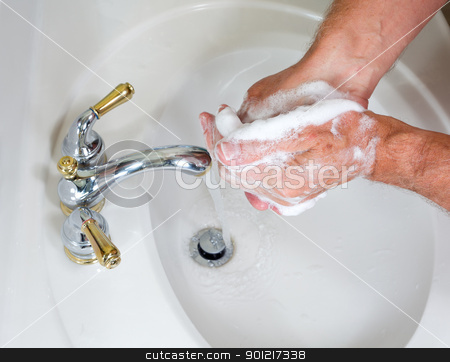 To use this stock image in your creative project, please select the size you need over to the right and click the "Add to Cart" button.
Your downloaded image will come with the Cutcaster watermark removed so don’t worry about the watermark you see on this page. Senior male wash hands with soap stock photo, Senior man washing hands in modern sink with soap and lathering suds by Steven Heap