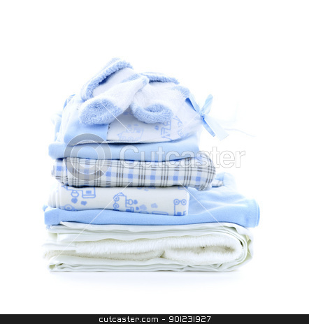 To use this stock image in your creative project, please select the size you need over to the right and click the "Add to Cart" button.
Your downloaded image will come with the Cutcaster watermark removed so don’t worry about the watermark you see on this page. Baby boy clothes stock photo, Stack of blue infant clothing for baby shower isolated on white background by Elena Elisseeva