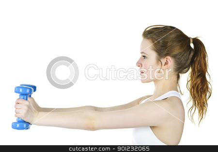 To use this stock image in your creative project, please select the size you need over to the right and click the "Add to Cart" button.
Your downloaded image will come with the Cutcaster watermark removed so don’t worry about the watermark you see on this page. Fit active girl lifting weights for fitness stock photo, Determined healthy fit young woman lifting weights for fitness exercise by Elena Elisseeva