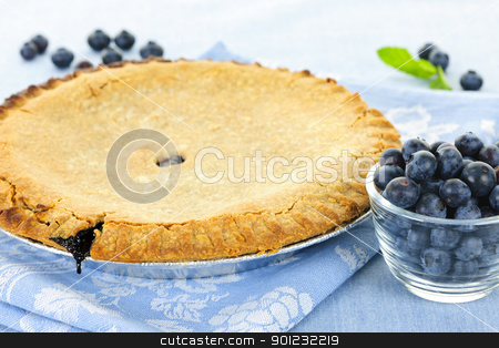 To use this stock image in your creative project, please select the size you need over to the right and click the "Add to Cart" button.
Your downloaded image will come with the Cutcaster watermark removed so don’t worry about the watermark you see on this page. Blueberry pie stock photo, Whole baked blueberry pie with fresh blueberries by Elena Elisseeva