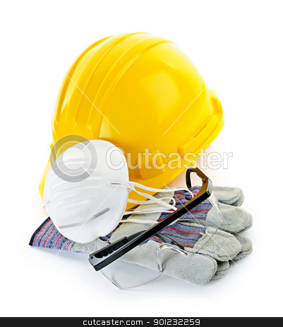 To use this stock image in your creative project, please select the size you need over to the right and click the "Add to Cart" button.
Your downloaded image will come with the Cutcaster watermark removed so don’t worry about the watermark you see on this page. Construction safety equipment stock photo, Construction safety equipment with hard hat, respirator, goggles and gloves isolated on white by Elena Elisseeva