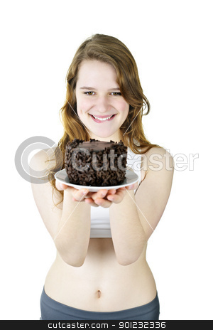 To use this stock image in your creative project, please select the size you need over to the right and click the "Add to Cart" button.
Your downloaded image will come with the Cutcaster watermark removed so don’t worry about the watermark you see on this page. Young girl holding chocolate cake stock photo, Smiling young woman tempted by a delicious chocolate cake by Elena Elisseeva