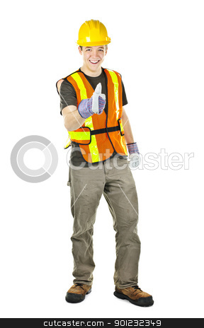 To use this stock image in your creative project, please select the size you need over to the right and click the "Add to Cart" button.
Your downloaded image will come with the Cutcaster watermark removed so don’t worry about the watermark you see on this page. Happy construction worker showing thumbs up stock photo, Smiling male construction worker showing thumbs up in safety vest and hard hat by Elena Elisseeva