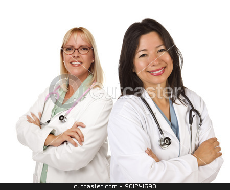 To use this stock image in your creative project, please select the size you need over to the right and click the "Add to Cart" button.
Your downloaded image will come with the Cutcaster watermark removed so don’t worry about the watermark you see on this page. Two Female Doctors or Nurses on White stock photo, Two Female Doctors or Nurses Isolated on a White Background. by Andy Dean