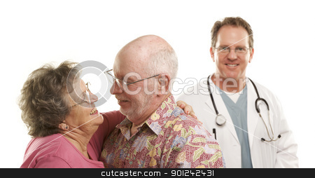 To use this stock image in your creative project, please select the size you need over to the right and click the "Add to Cart" button.
Your downloaded image will come with the Cutcaster watermark removed so don’t worry about the watermark you see on this page. Senior Couple with Medical Doctor or Nurse Behind stock photo, Happy Loving Senior Couple with Smiling Medical Doctor or Nurse Behind Isolated on a White Background. by Andy Dean