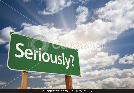 To use this stock image in your creative project, please select the size you need over to the right and click the "Add to Cart" button.
Your downloaded image will come with the Cutcaster watermark removed so don’t worry about the watermark you see on this page. Seriously? Green Road Sign stock photo, Seriously? Green Road Sign Over Dramatic Sky, Clouds and Sunburst. by Andy Dean