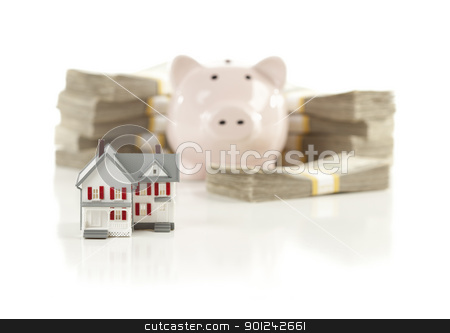To use this stock image in your creative project, please select the size you need over to the right and click the "Add to Cart" button.
Your downloaded image will come with the Cutcaster watermark removed so don’t worry about the watermark you see on this page. Small House and Piggy Bank with Stacks Money stock photo, Small House and Piggy Bank with Stacks of Hundred Dollar Bills Isolated on a White Background. by Andy Dean
