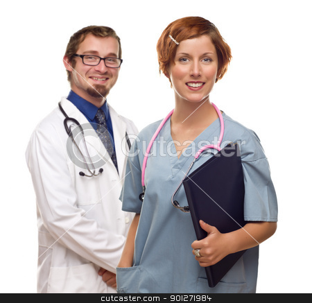 To use this stock image in your creative project, please select the size you need over to the right and click the "Add to Cart" button.
Your downloaded image will come with the Cutcaster watermark removed so don’t worry about the watermark you see on this page. Two Doctors or Nurses on a White Background stock photo, Two Doctors or Nurses Isolated on a White Background. by Andy Dean