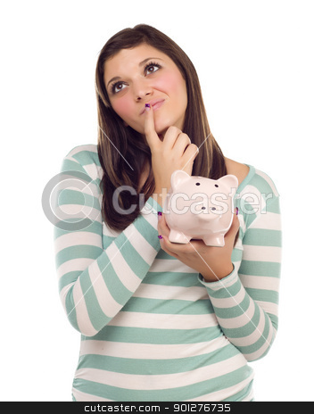 To use this stock image in your creative project, please select the size you need over to the right and click the "Add to Cart" button.
Your downloaded image will come with the Cutcaster watermark removed so don’t worry about the watermark you see on this page. Ethnic Female Daydreaming and Holding Piggy Bank on White stock photo, Pretty Ethnic Female Daydreaming and Holding Pink Piggy Bank Isolated on a White Background. by Andy Dean