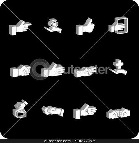 To use this stock image in your creative project, please select the size you need over to the right and click the "Add to Cart" button.
Your downloaded image will come with the Cutcaster watermark removed so don’t worry about the watermark you see on this page. hands icon set stock vector clipart, A hand elements icon series set. by Christos Georghiou