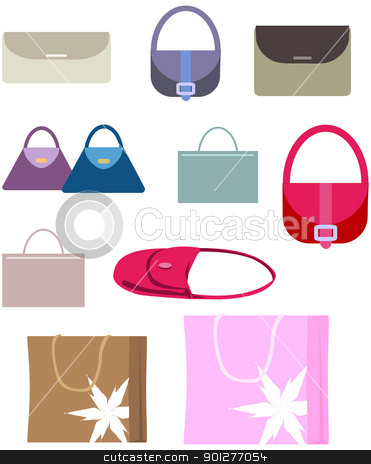 To use this stock image in your creative project, please select the size you need over to the right and click the "Add to Cart" button.
Your downloaded image will come with the Cutcaster watermark removed so don’t worry about the watermark you see on this page. handbags stock vector clipart, A selection of hand and shopping bags. by Christos Georghiou