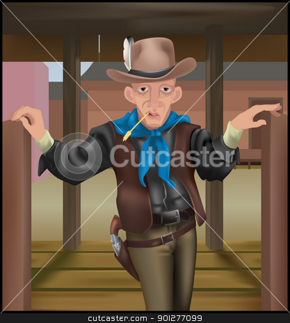 To use this stock image in your creative project, please select the size you need over to the right and click the "Add to Cart" button.
Your downloaded image will come with the Cutcaster watermark removed so don’t worry about the watermark you see on this page. cowboy illustration stock vector clipart, A cowboy coming through some swing doors. Clothing and gun make extensive use of gradient meshs. by Christos Georghiou