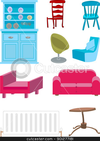 To use this stock image in your creative project, please select the size you need over to the right and click the "Add to Cart" button.
Your downloaded image will come with the Cutcaster watermark removed so don’t worry about the watermark you see on this page. furniture set stock vector clipart, A selection of furniture. by Christos Georghiou