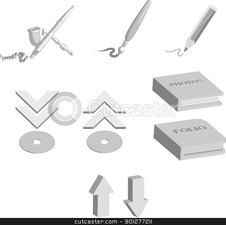 To use this stock image in your creative project, please select the size you need over to the right and click the "Add to Cart" button.
Your downloaded image will come with the Cutcaster watermark removed so don’t worry about the watermark you see on this page. icons for designers stock vector clipart, Icons for designers and illustartors, includes paint bruch, air brush, pencil, portfolio and photo album icons. by Christos Georghiou