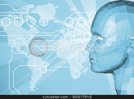 To use this stock image in your creative project, please select the size you need over to the right and click the "Add to Cart" button.
Your downloaded image will come with the Cutcaster watermark removed so don’t worry about the watermark you see on this page. 3D word communication background stock vector clipart, Corporate business background with face and world map in the background. World travel, communication or internet network concept. by Christos Georghiou