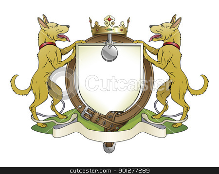 To use this stock image in your creative project, please select the size you need over to the right and click the "Add to Cart" button.
Your downloaded image will come with the Cutcaster watermark removed so don’t worry about the watermark you see on this page. Dog pets heraldic shield coat of arms stock vector clipart, Dog pets heraldic shield coat of arms. Notice the collar instead of garter. by Christos Georghiou