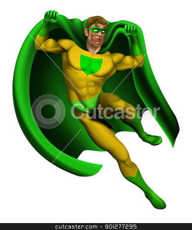 To use this stock image in your creative project, please select the size you need over to the right and click the "Add to Cart" button.
Your downloaded image will come with the Cutcaster watermark removed so don’t worry about the watermark you see on this page. Amazing Superhero Illustration stock vector clipart, Illustration of an amazing superhero dressed in yellow and green costume with cape landing by Christos Georghiou