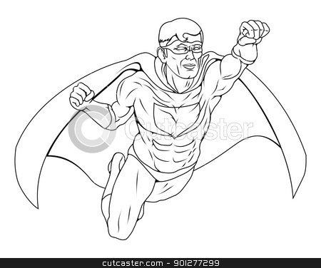 To use this stock image in your creative project, please select the size you need over to the right and click the "Add to Cart" button.
Your downloaded image will come with the Cutcaster watermark removed so don’t worry about the watermark you see on this page. Monochrome Superhero Illustration stock vector clipart, Monochrome illustration of a super hero man dressed costume with cape flying through the air by Christos Georghiou